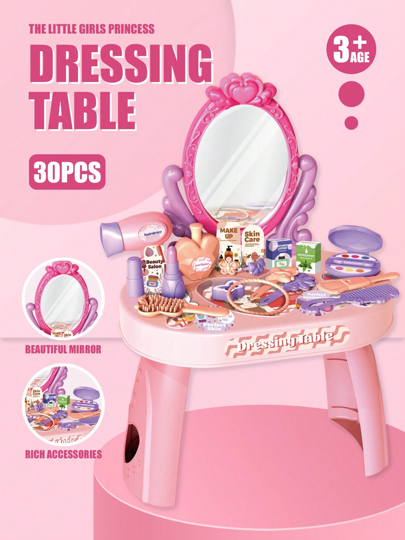 Beauty Makeup Girl - Ensemble de coiffeuse princesse pour enfants
